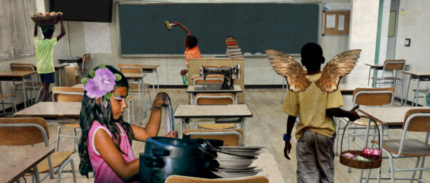 School Flight: original art by David Amen