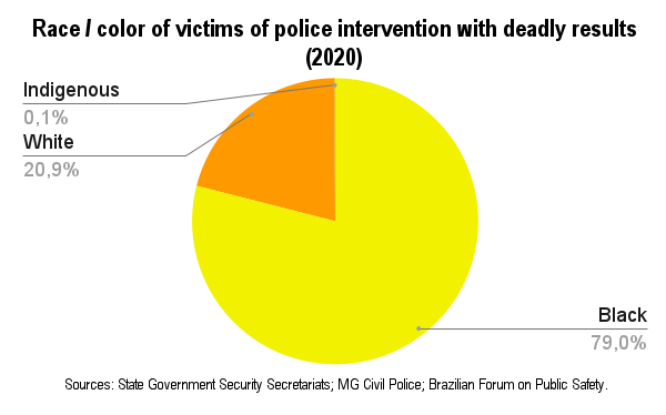 Race/color of victims of police intervention with deadly results (2020)