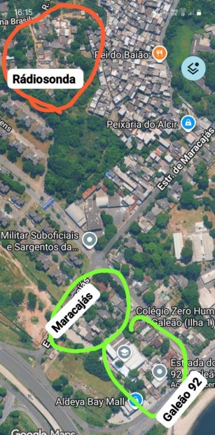 Areas where the communities threatened with removal by the Air Force Command are located. Photo: Google Maps/Reproduction