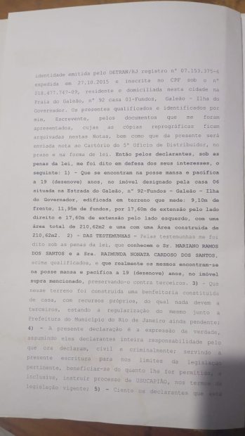 In 2016, residents of Estrada do Galeão No. 92 filed a request at the notary office, seeking official recognition of their land ownership. Photo: Personal Archive