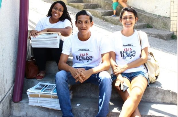 The first members of the Fala Roça team. In order, from left to right: Beatriz Calado, Michel Silva and Michele Silva. Photo: Personal archive