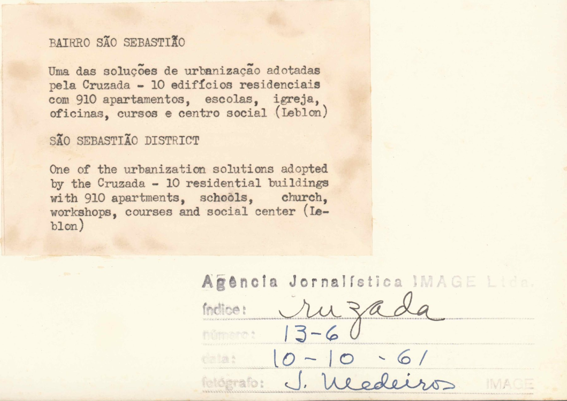 Document about the São Sebastião neighborhood. Source: PUC-Rio Memory Center Document about the São Sebastião neighborhood. Source: PUC-Rio Memory Center