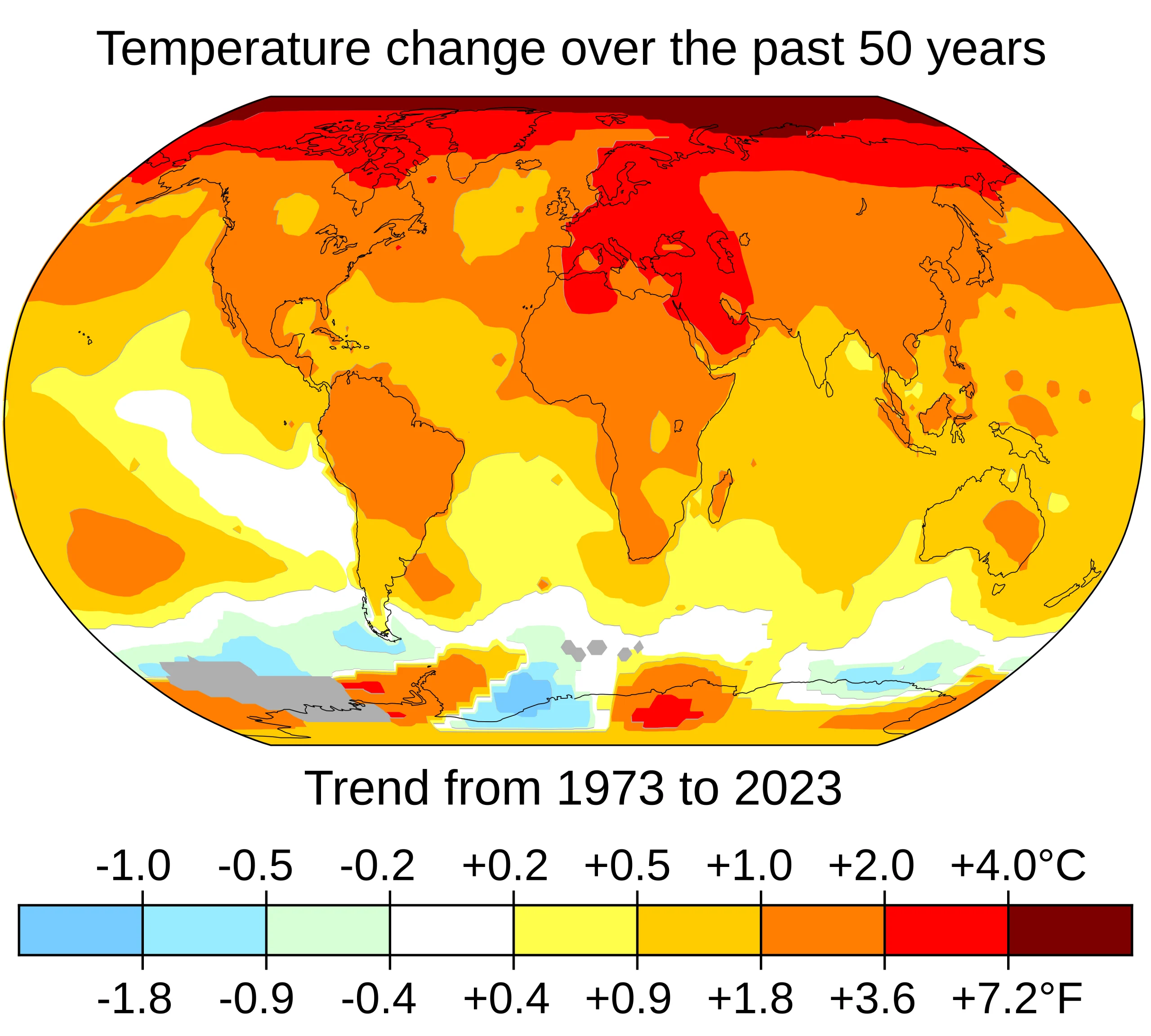 Global surface temperature anomalies, 1973–2023, show widespread warming across nearly every region of the planet. The map provides context for Professor Debra Roberts' observation that recent research indicates the world is likely to exceed 1.5°C of global warming over the next four years. Visualization: NASA's Scientific Visualization Studio. Key and title by Eric Fisk. Via Wikimedia Commons Global surface temperature anomalies, 1973–2023, show widespread warming across nearly every region of the planet. The map provides context for Professor Debra Roberts' observation that recent research indicates the world is likely to exceed 1.5°C of global warming over the next four years. Visualization: NASA's Scientific Visualization Studio. Key and title by Eric Fisk. Via Wikimedia Commons