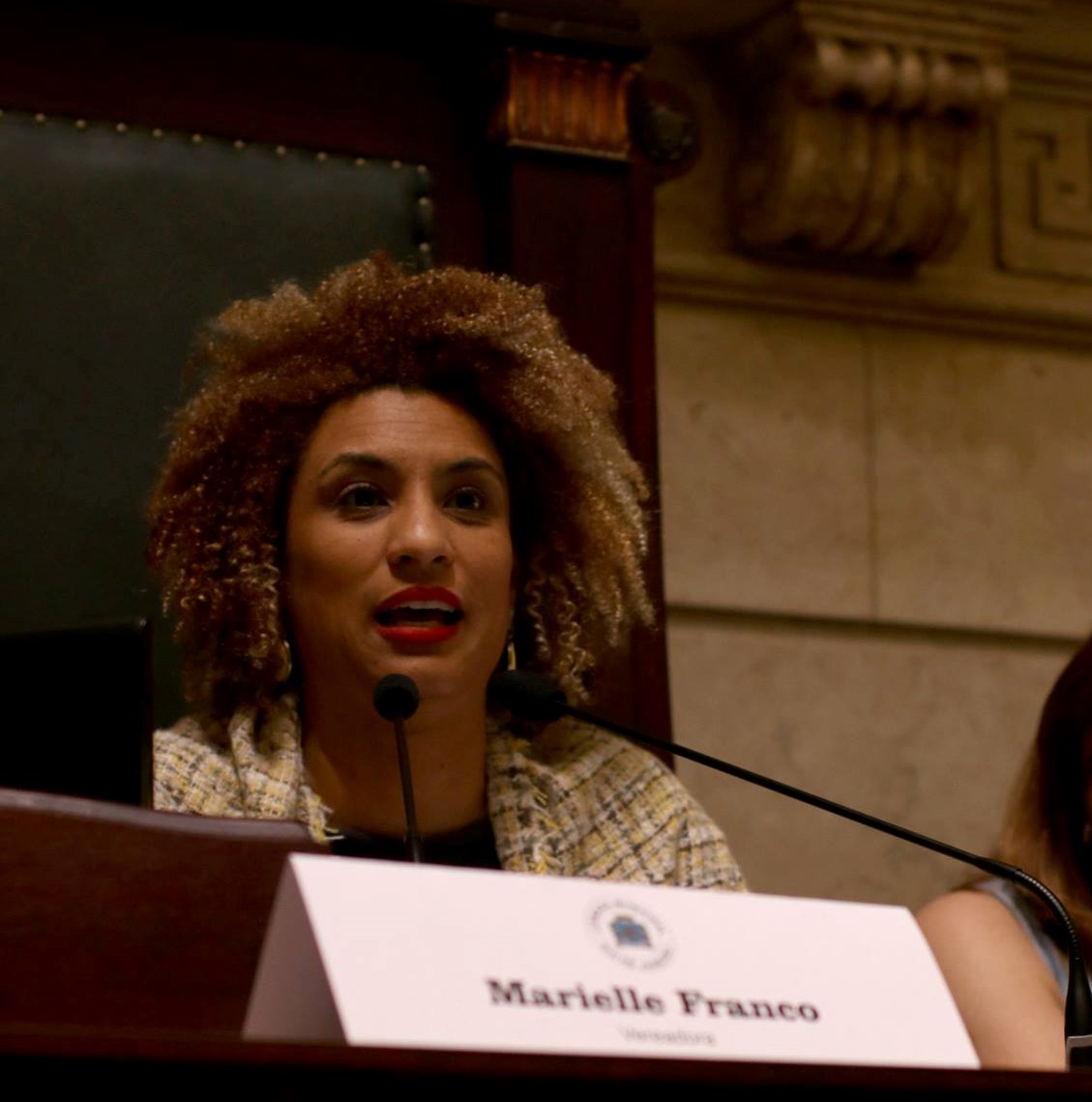 Councilwoman Marielle Franco at a public hearing at the Rio de Janeiro City Council. Councilwoman Marielle Franco at a public hearing at the Rio de Janeiro City Council.