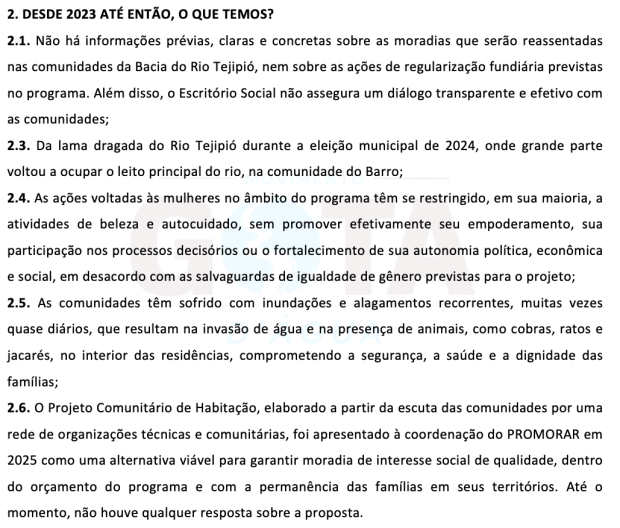Excerpt from the Letter of Complaint by residents living near the Tejipió River.